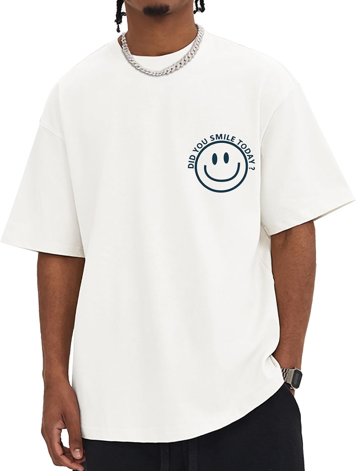 Heavyweight Cotton Graphic Oversized T Shirt Smile Face