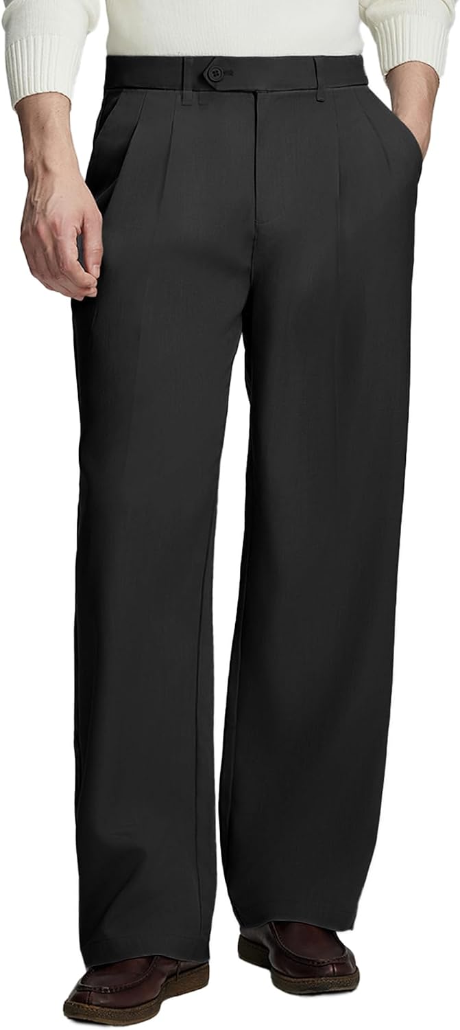 Men casual dress pants, pleated baggy wide leg, old money style, relaxed fit