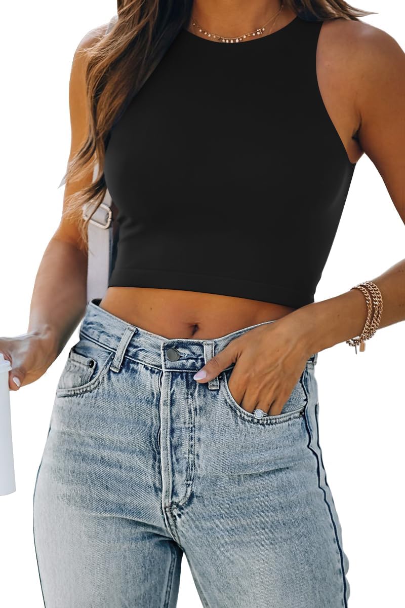 Womens Sexy Sleeveless Double Lined Crop Tops Workout Cute Tight Racerback Tank Tops Summer Clothes Teen Girls