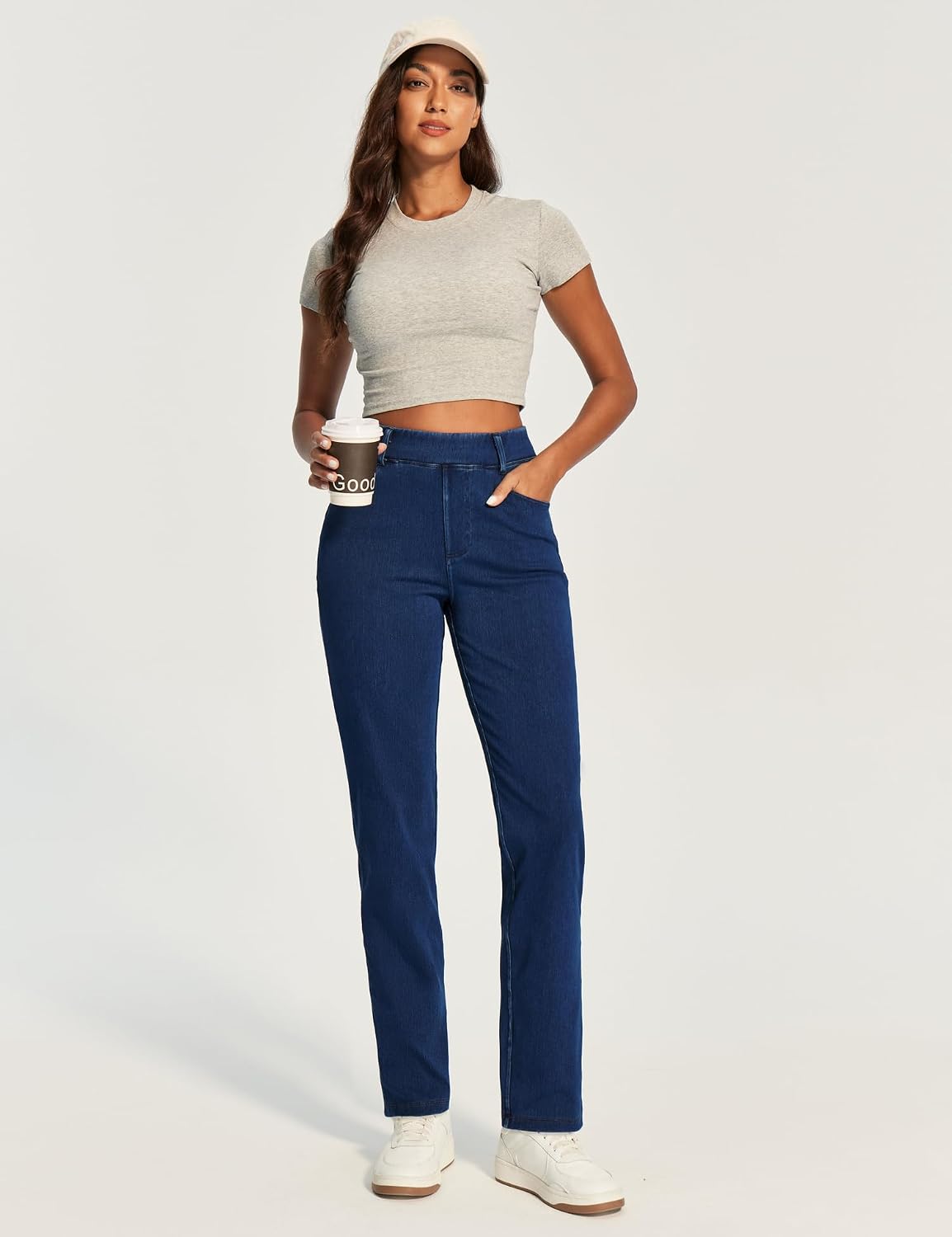 Straight Leg Jeans for Women Stretchy Pull On Sweatpant Jeans Women High Waisted Bootcut Jean Trendy Denim Pants Image 2
