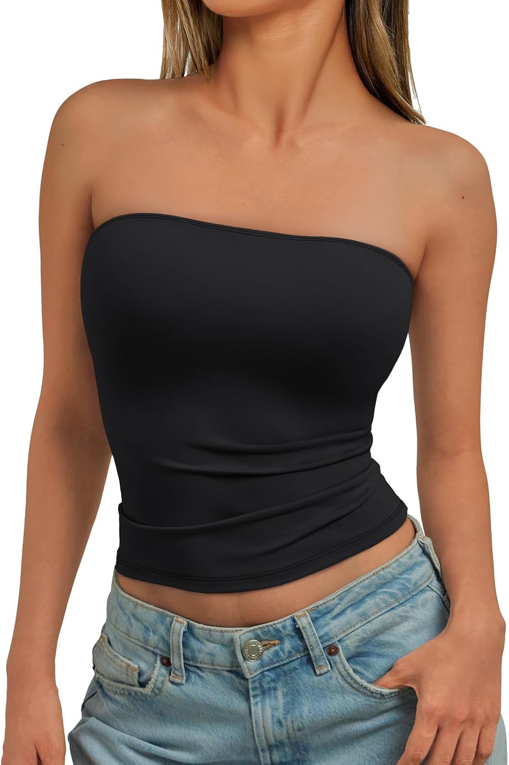 Women Strapless Bandeau Crop Top Image 2