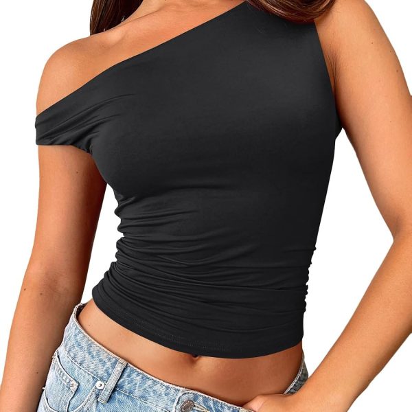 Womens Double Lined Off The Shoulder Tops Going Out Tank Crop Shirts
