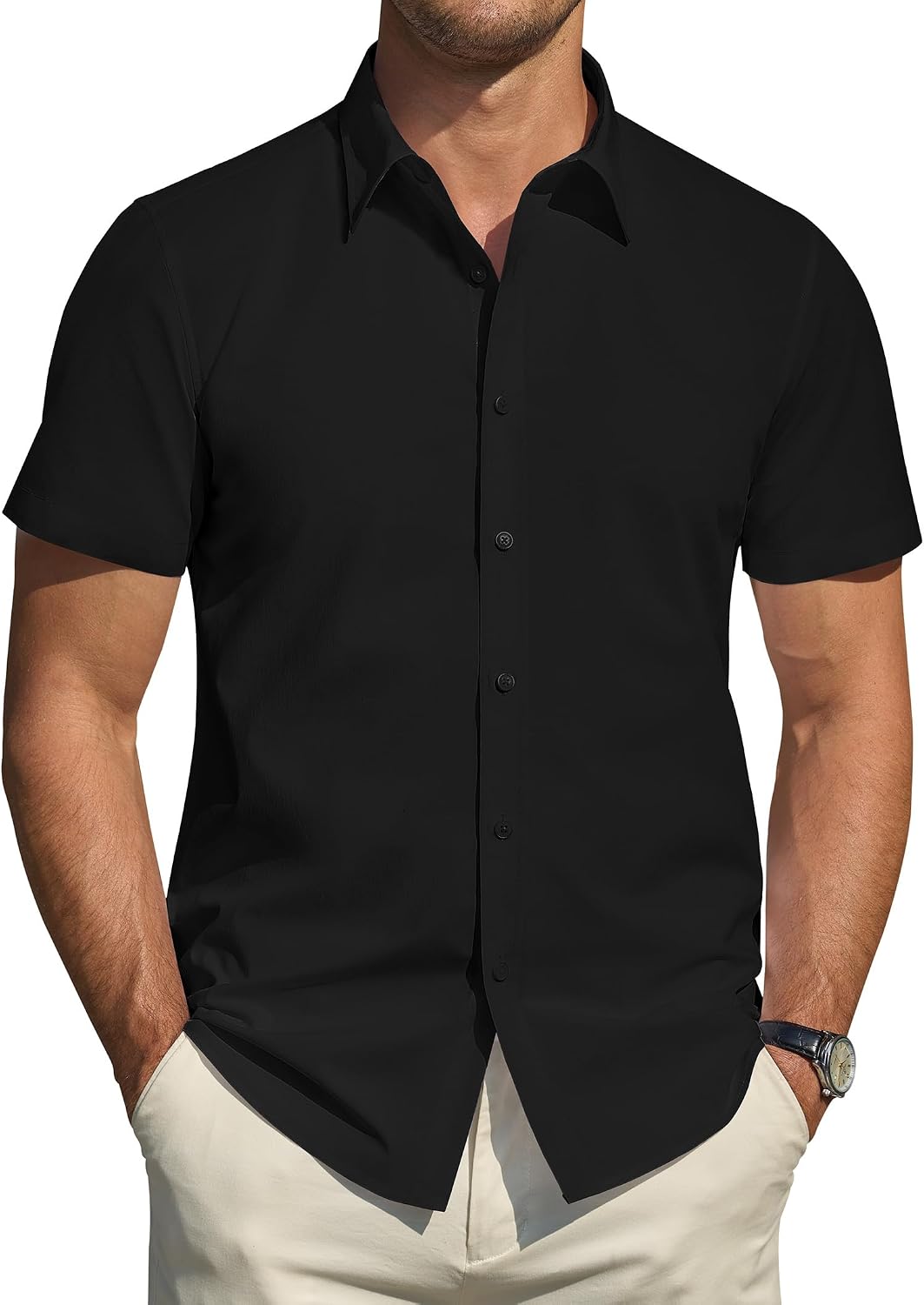Short Sleeve Stretch Stain Shield Dress Shirt Solid