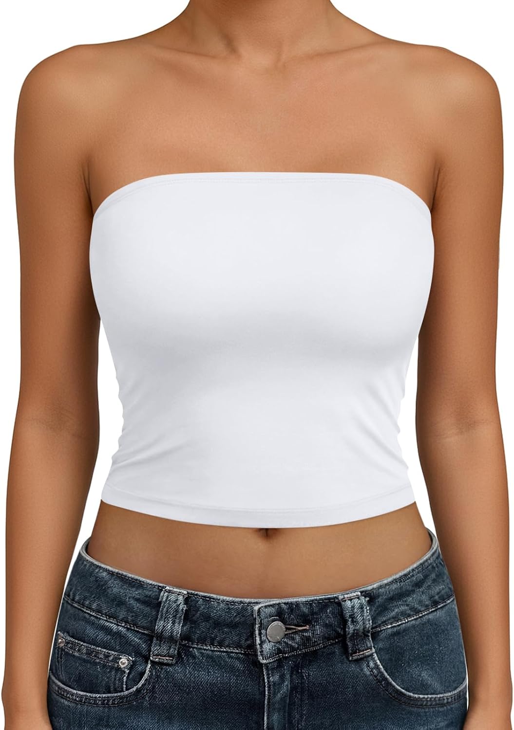 Womens Tube Tops Strapless Crop Tops Basic Backless Sleeveless Going Out Spring Outfits Summer Clothes
