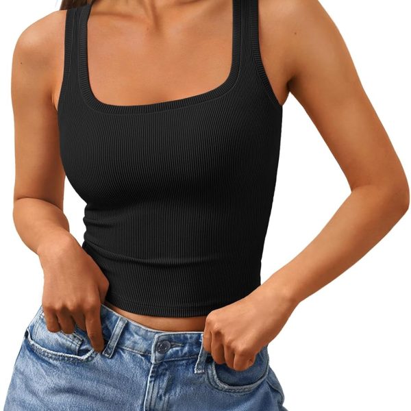 Women Square Neck Cropped Ribbed Tank Tops Summer Sleeveless Clothes