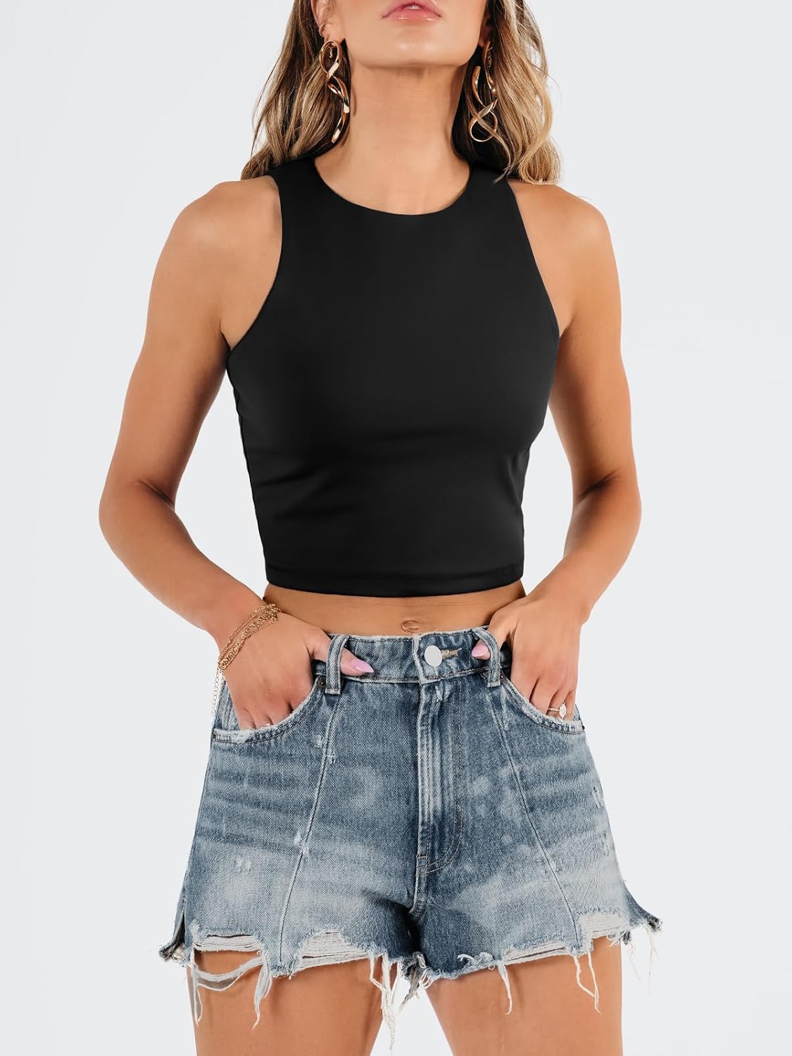 Womens Sexy Sleeveless Double Lined Crop Tops Workout Cute Tight Racerback Tank Tops Summer Clothes Teen Girls Image 2