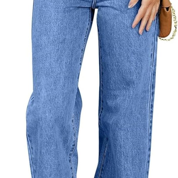 Women Jeans High Waisted Straight Leg Stretchy Jeans Trendy Loose Wide Leg  Denim Pants with Pockets