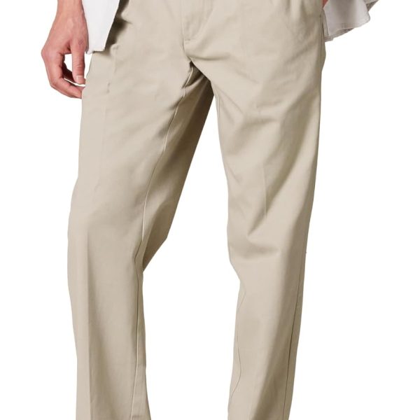 Men classic fit chino pants, wrinkle resistant, pleated