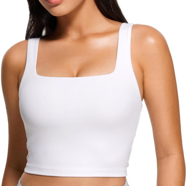 Square Neck Crop Tank Tops for Women   Workout Longline Sports Bras Padded Yoga Camisole