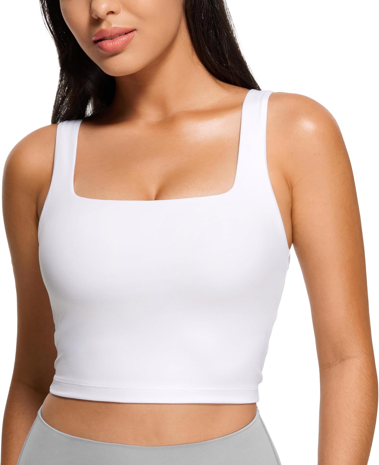 Square Neck Crop Tank Tops for Women Workout Longline Sports Bras Padded Yoga Camisole