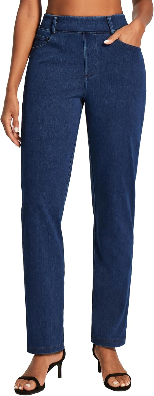 Straight Leg Jeans for Women Stretchy Pull On Sweatpant Jeans Women High Waisted Bootcut Jean Trendy Denim Pants