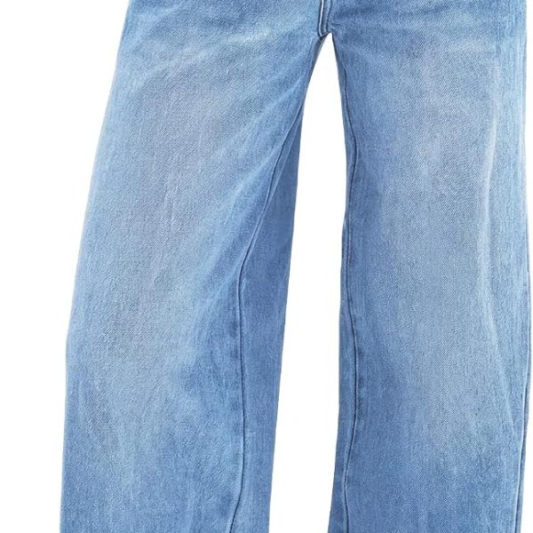 Women Wide Leg Jeans Distress High Waist Stretchy Denim Pants Y2K Trousers Clothing