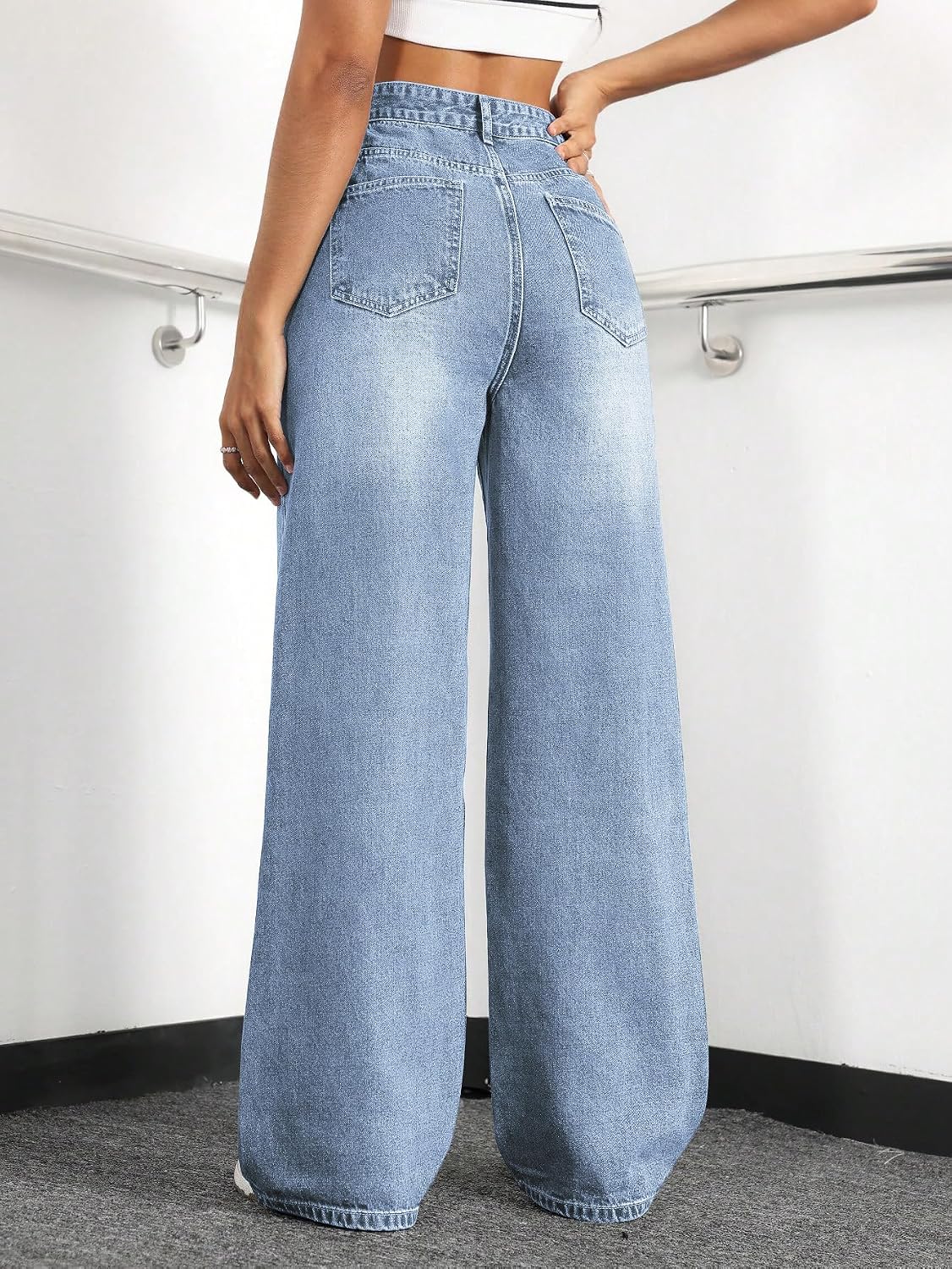 Straight Leg Jeans for Women,High Waisted Wide Leg Loose Stretchy Boyfriend Denim Pants Baggy Jeans for Women Image 2